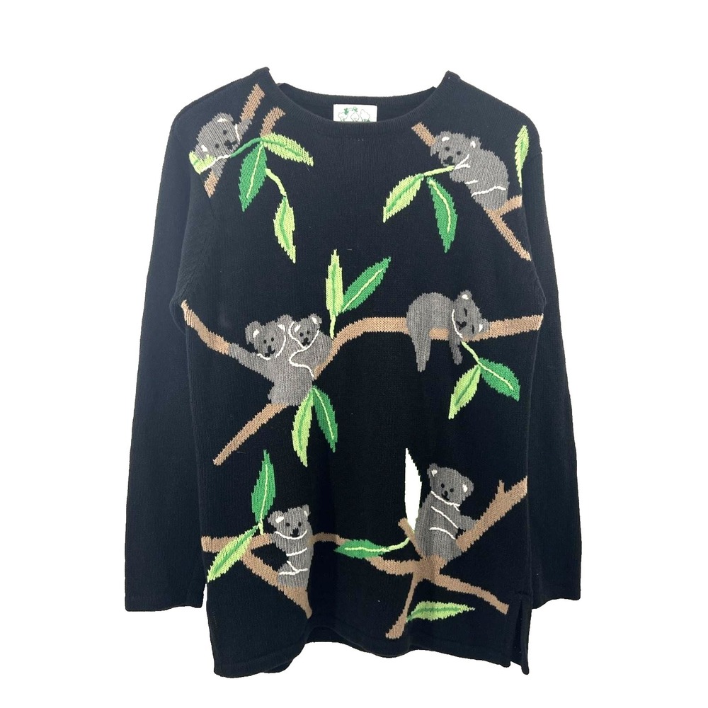 Vintage Quacker Factory Sweater Women Sz L Novelty Koala Graphic Nature